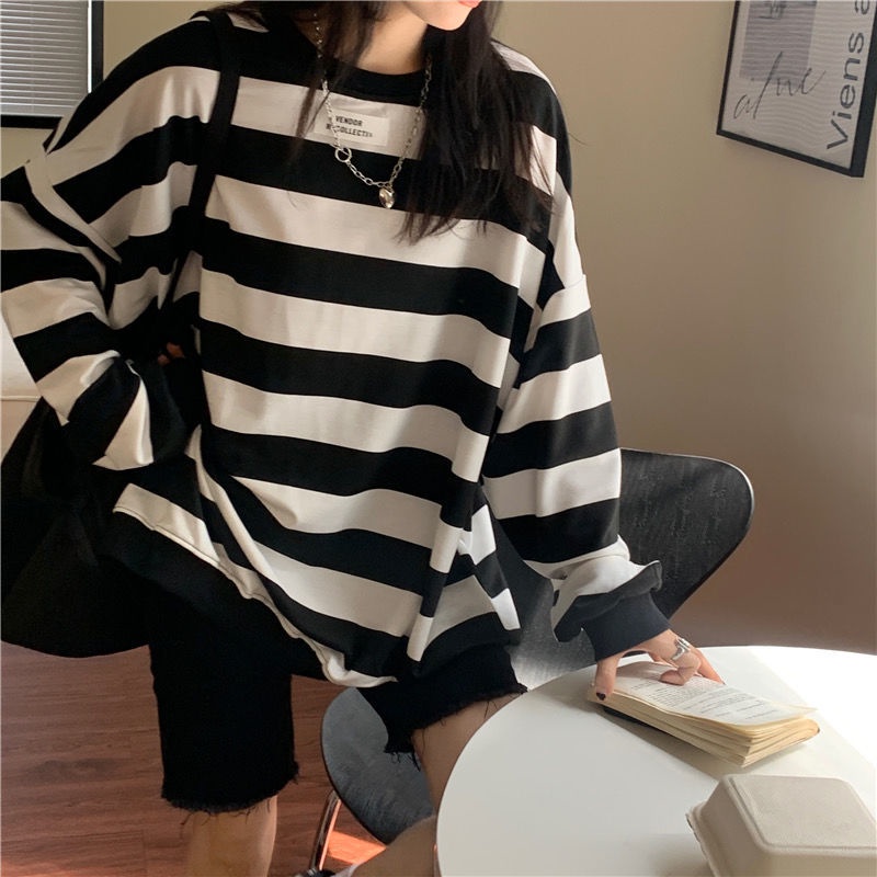 Áo sweater Dáng Rộng Họa Tiết Kẻ Sọc Thời Trang Mùa Thu Hàn Quốc 2022 Mới
