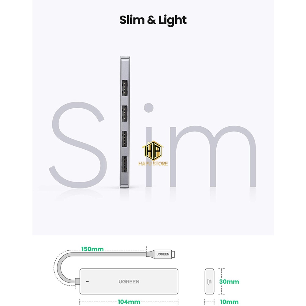 USB Type C to 4 cổng USB 3.0 Ugreen 70336 - Hub 4 Port tốc độ 5Gbps chính hãng - Hapustore