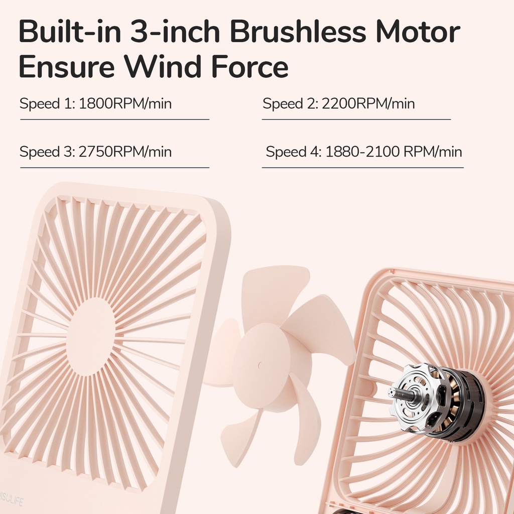 Quạt mini để bàn JISULIFE 4500mAh sạc USB tiện dụng