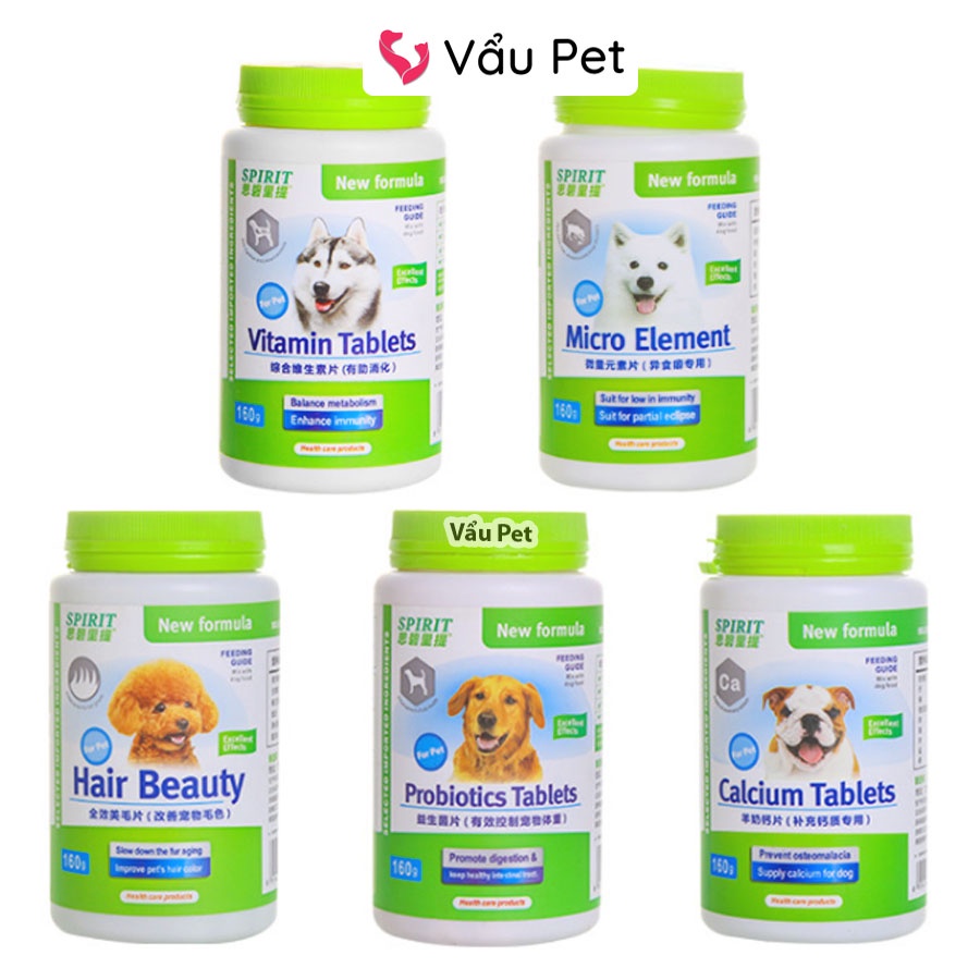 Combo 10 Viên SPIRIT bổ sung Canxi, Vitamin, Khoáng, men vi sinh, làm đẹp lông da cho chó | Vẩu Pet Shop