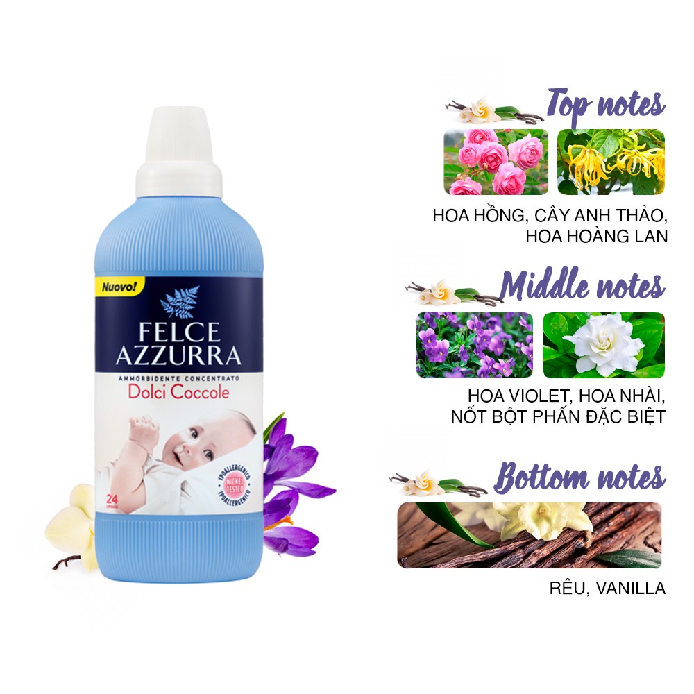 Nước xả vải đậm đặc nước hoa Felce Azzurra da nhạy cảm Sweet Cuddles 1.025 L - Nhập khẩu từ Ý