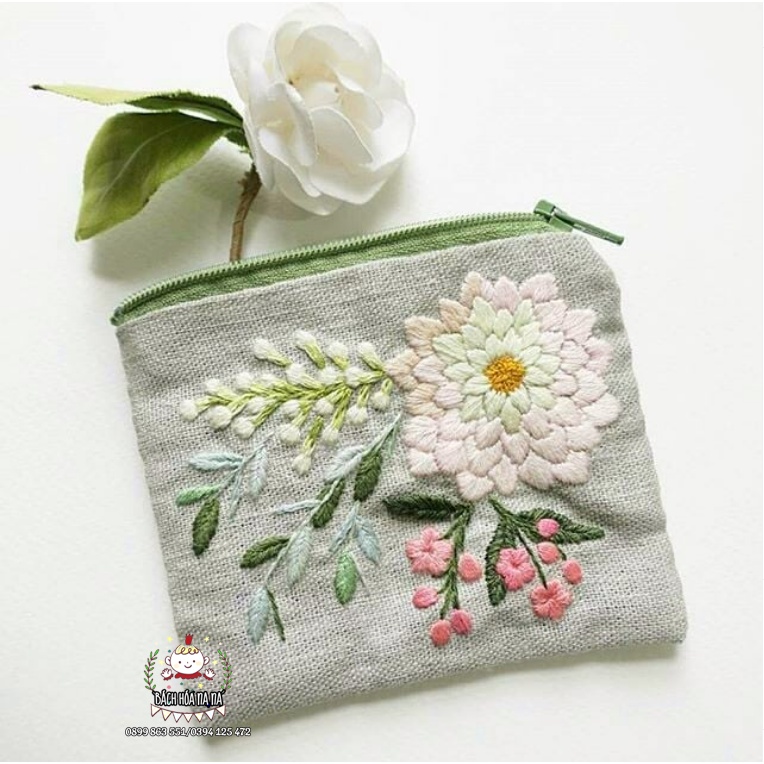 Túi xách linen - Ví Nữ Cầm tay Thêu Tay Thủ Công vải linen - Túi Thêu Handmade - Bách hóa Na Na