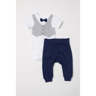 Set quần áo công tử quần xanh HM H&M size 6-9m_hàng chính hãng ANh