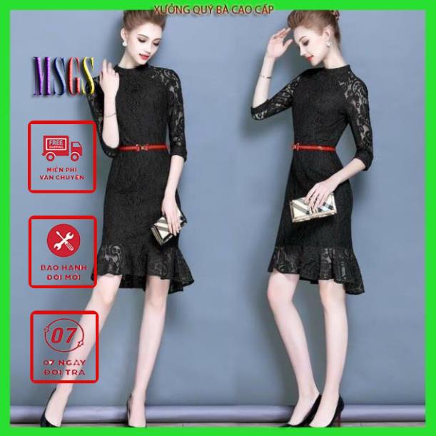SHOP DẠ HỘI Đầm Ren Đuôi Cá Kiểu Yếm Tay Lỡ Cao Cấp tặng hoa tai trái cây cute