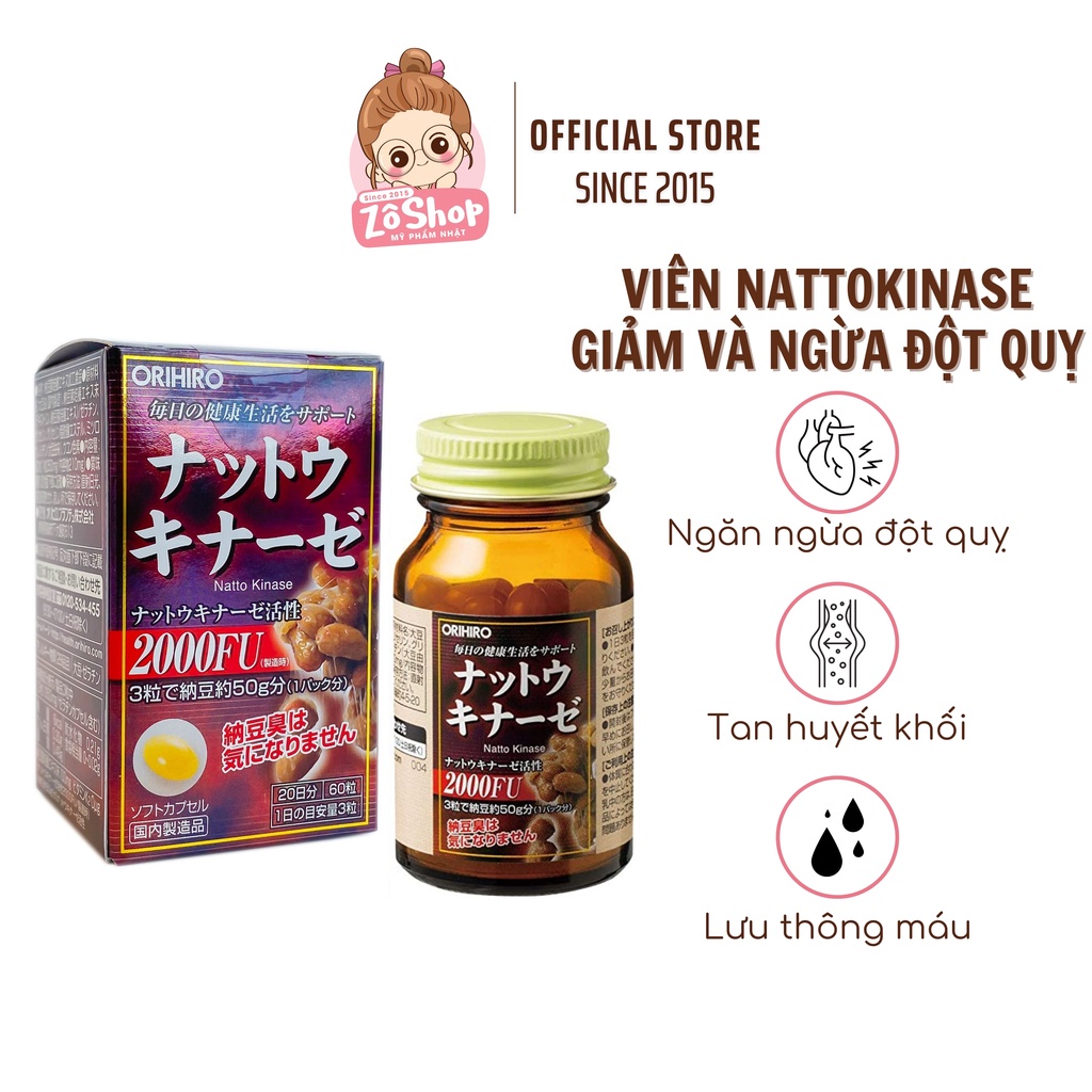 Viên phòng ngừa và hỗ trợ giảm đột quỵ - Orihiro Nattokinase 2000FU (60 viên)