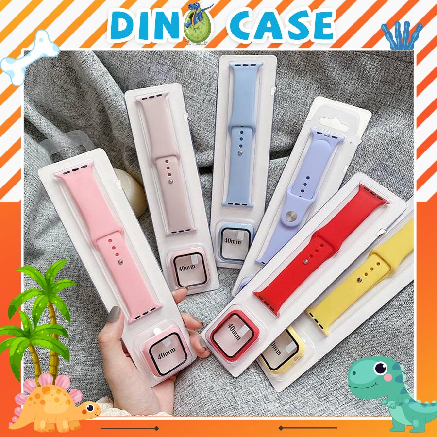 Combo ốp kính cường lực 9H và dây silicon cho Apple Watch đồng Hồ Thông Minh iWatch 1/2/3/4/5/6/SE size 38/40/42/44 mm