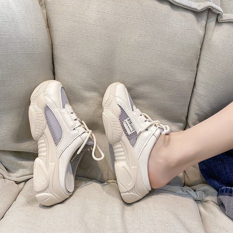 Giày Sục Nữ MWC Sneaker Da Đế Cao Phong Cách Trẻ Trung Năng Động Màu Đen Xám NUTT- A001