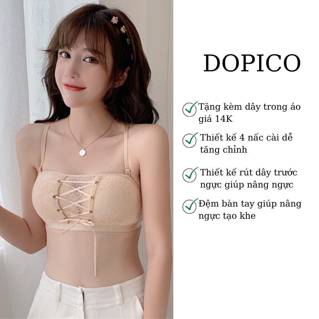 Áo ngực không dây không gọng nữ su nâng ngực đệm bàn tay rút dây trước ngực tạo khe DOPICO  A586