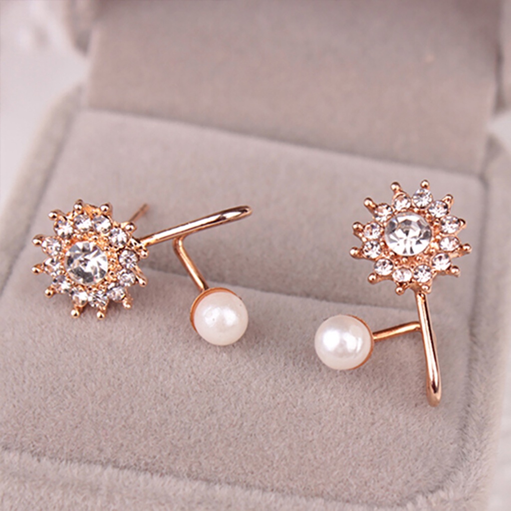 Khuyên tai hình hoa tuyết đính đá và ngọc trai giả xinh xắn dành cho nữ