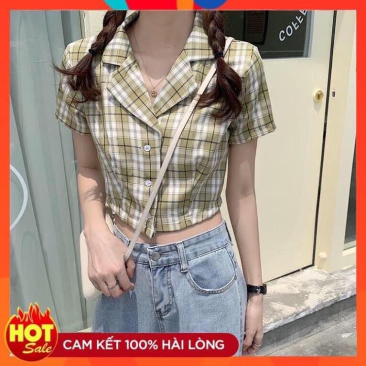 Áo sơ mi nữ croptop caro - Áo kiểu croptop nữ - Áo sơ mi nữ - vải đẹp - dưới 52kg ་