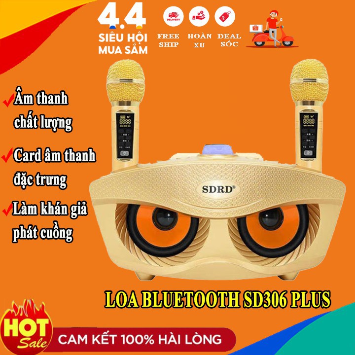 Loa bluetooth Karaoke SDRD SD 306 Plus Kèm 2 Micro Không dây Có Màn Hình Mới 2021 bảo hành 12  tháng bass cực hay