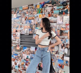 Áo croptop viền cổ