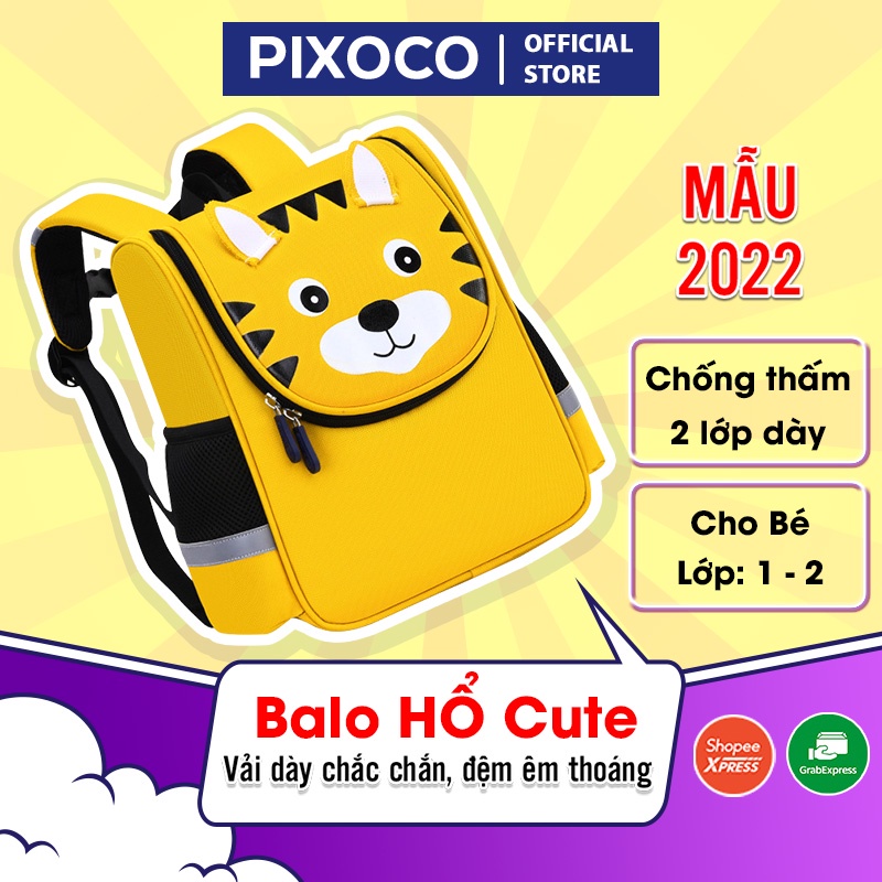 Balo Hổ cute cho bé lớp 1 2 3 chống gù hiệu quả, chất vải chắc chắn, chống thấm 2 lớp - Cặp cho bé đi học