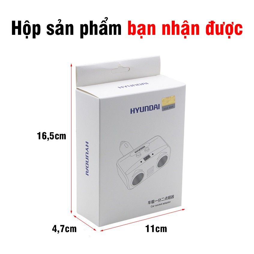 Tẩu sạc ô tô Hyundai tẩu sạc xe hơi có đèn led báo điện áp dùng được cho mọi loại xe