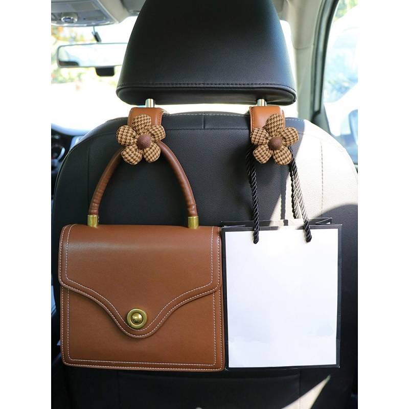 Móc da chịu lực cao cấp họa tiết ins houndstooth dễ thương vô hình gắn lưng ghế xe lưu trữ phía sau id44