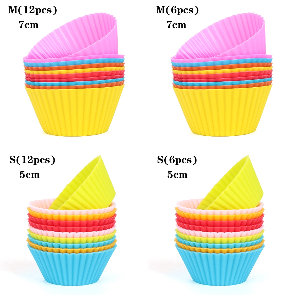 Set 6 / 12 khuôn silicon làm bánh cupcake họa tiết dễ thương