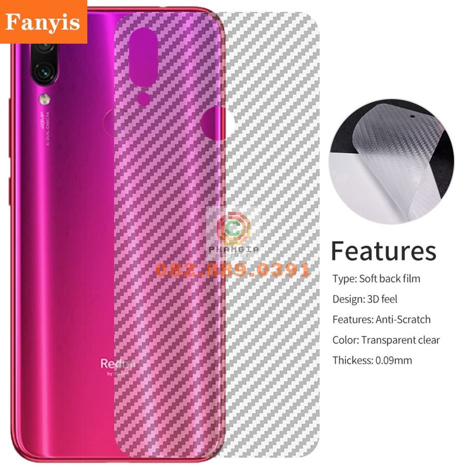 Miếng dán mặt lưng skin carbon Huawei Y5/Y5 2017/Y5 2018/Y6/Y6P