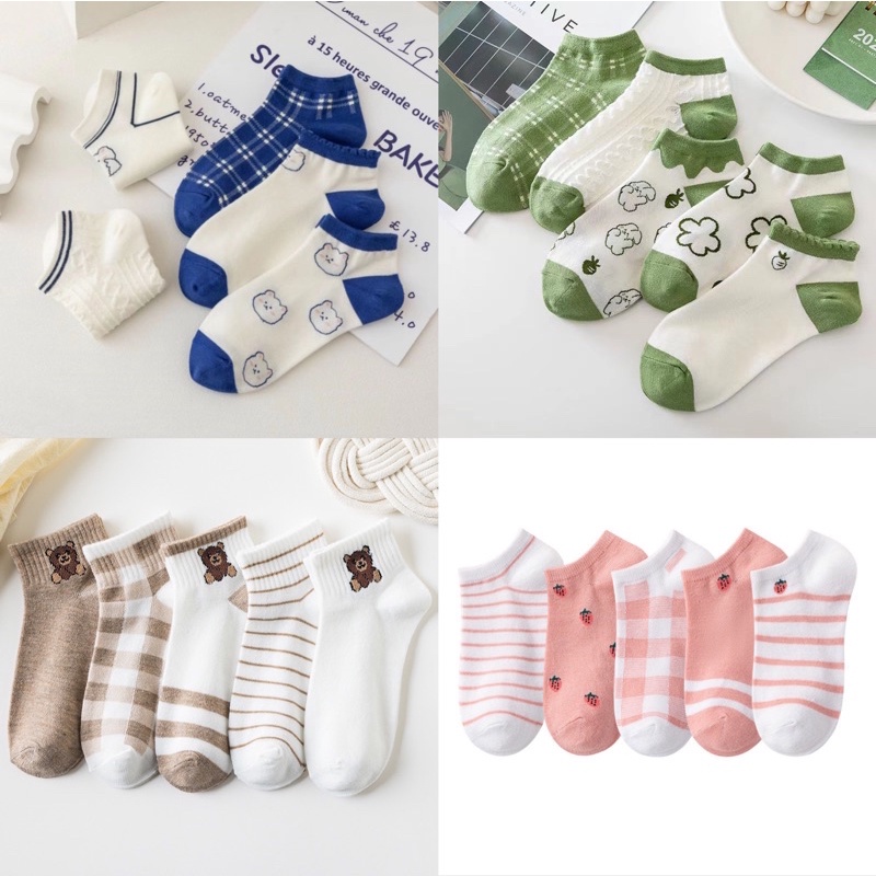Tất ngắn vớ nữ set 5 đôi vớ nhiều hình