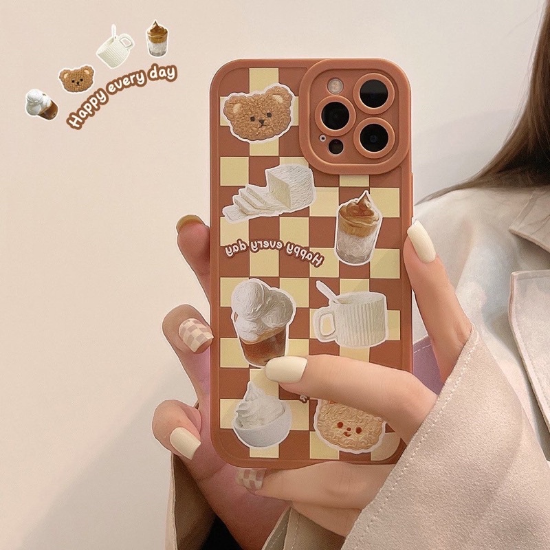 Ốp Điện Thoại Caro Nâu Gấu Kem - CAS2222