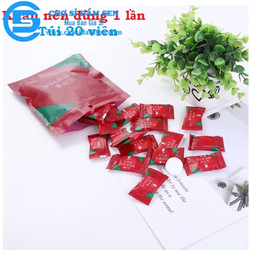 Túi 20 viên khăn giấy nén Hàn Quốc cao cấp hình viên kẹo dùng 1 lần tiện lợi khi đi du lịch G360-KGnenDo-20V