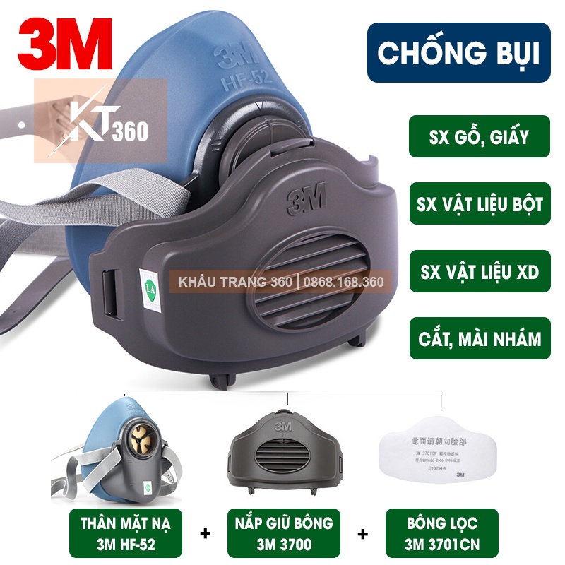 Mặt Nạ Phòng Chống Độc 3M HF-52. Mặt Nạ Phun Thuốc, Phun Sơn, Hóa Chất. Khẩu Trang Chống Bụi Mịn.