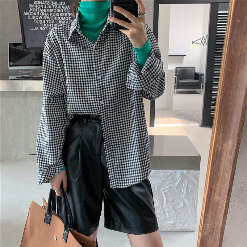 Áo Sơ Mi Caro Phong Cách Retro Hàn Quốc Cho Nữ