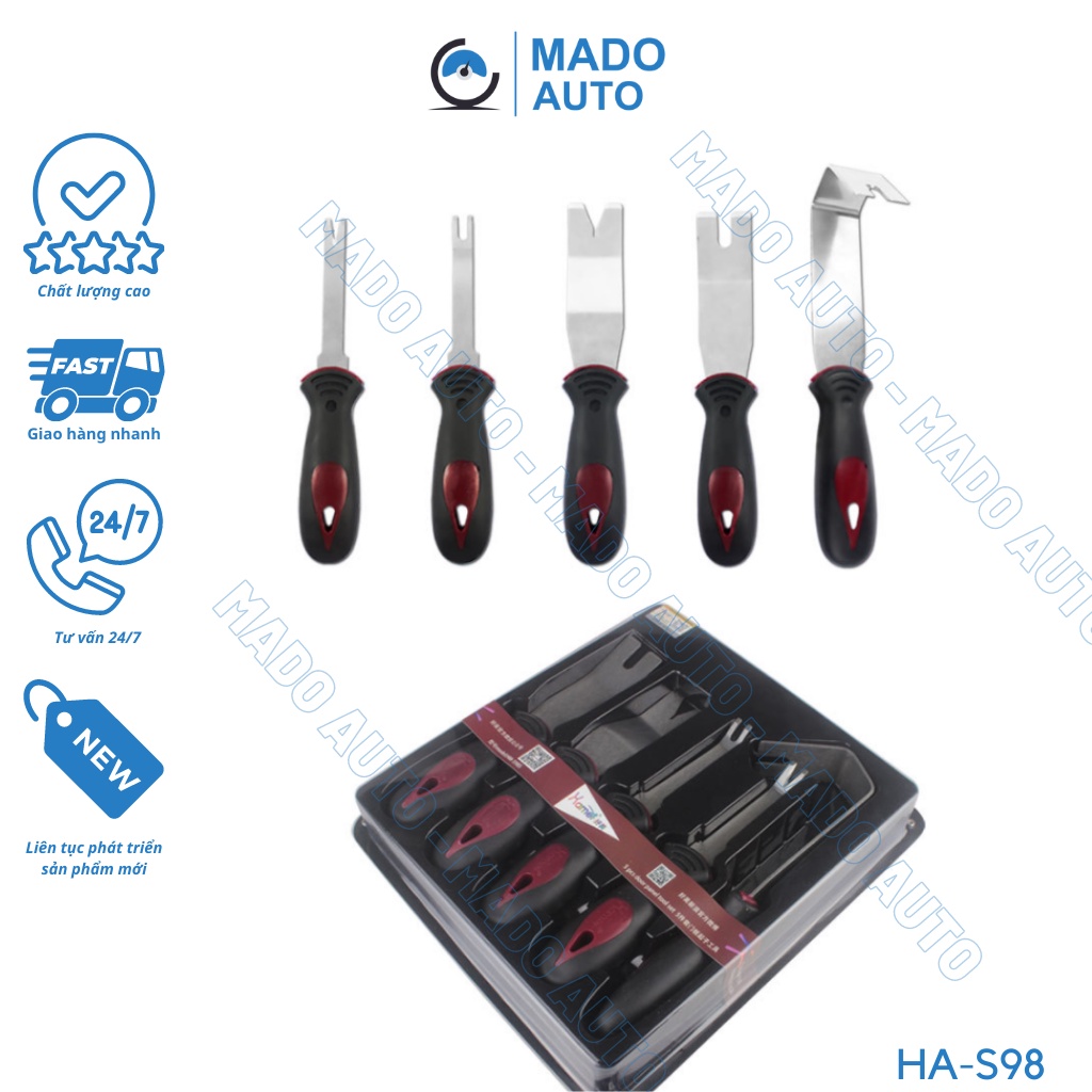 Bộ 5 dụng cụ làm nội thất ô tô HAMEI chính hãng Inox không gỉ mạ đẹp có tay cầm nhựa MADO HA-S98