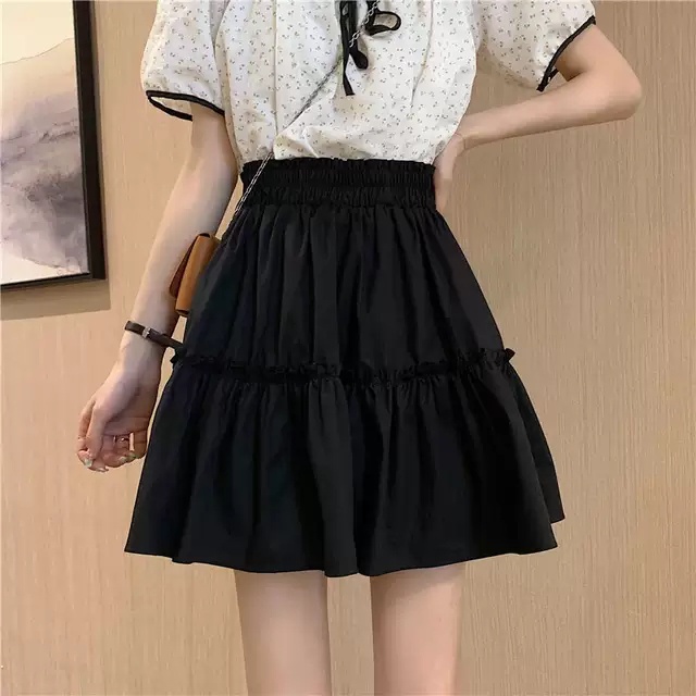 CHÂN VÁY CẠP CHUN 2 TẦNG CHẤT THÔ ĐŨI MÀU ĐEN VÀ TRẮNG