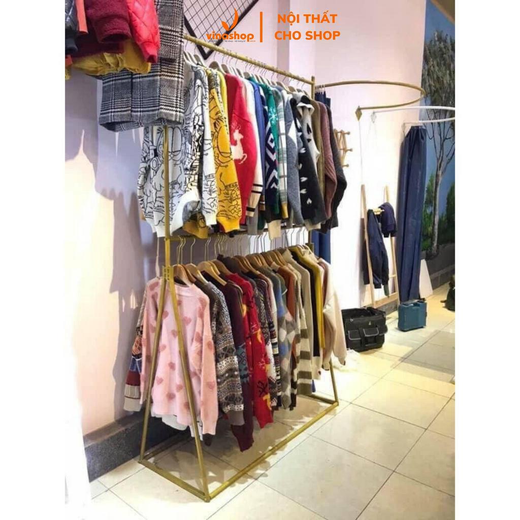 Xào treo đồ quần áo shop, Giá treo quần áo 2 tầng chân chữ Y sắt sơn tĩnh điện. VNS-025