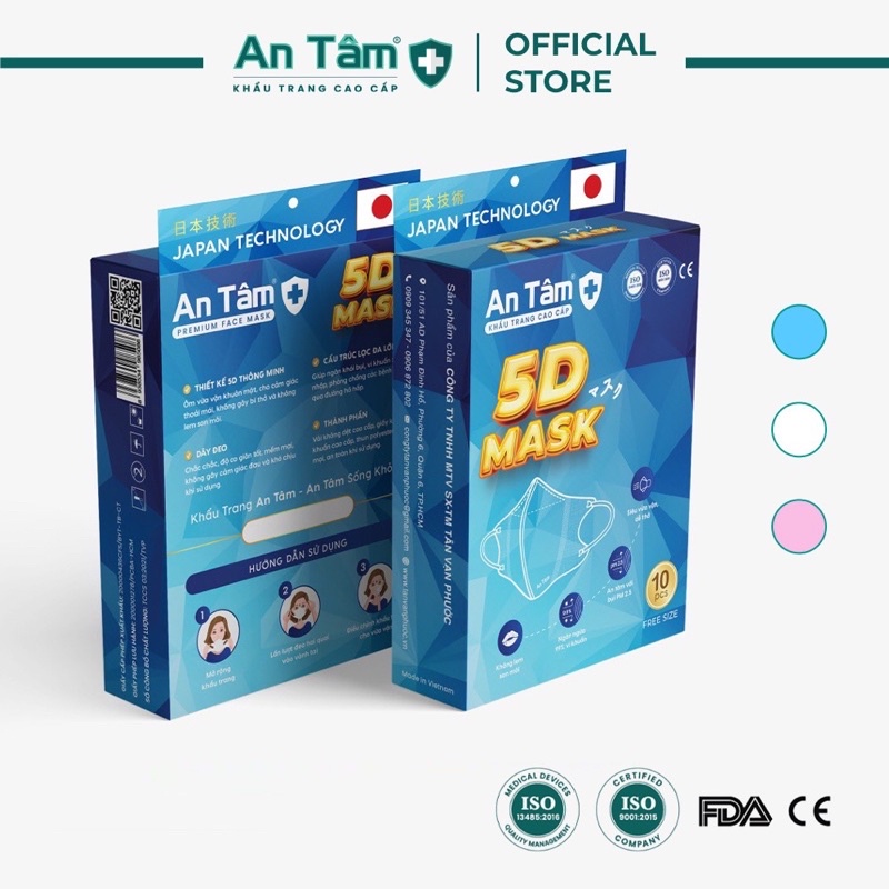Khẩu trang y tế 5D 3 lớp Vải Không Dệt & Kháng Khuẩn An Tâm