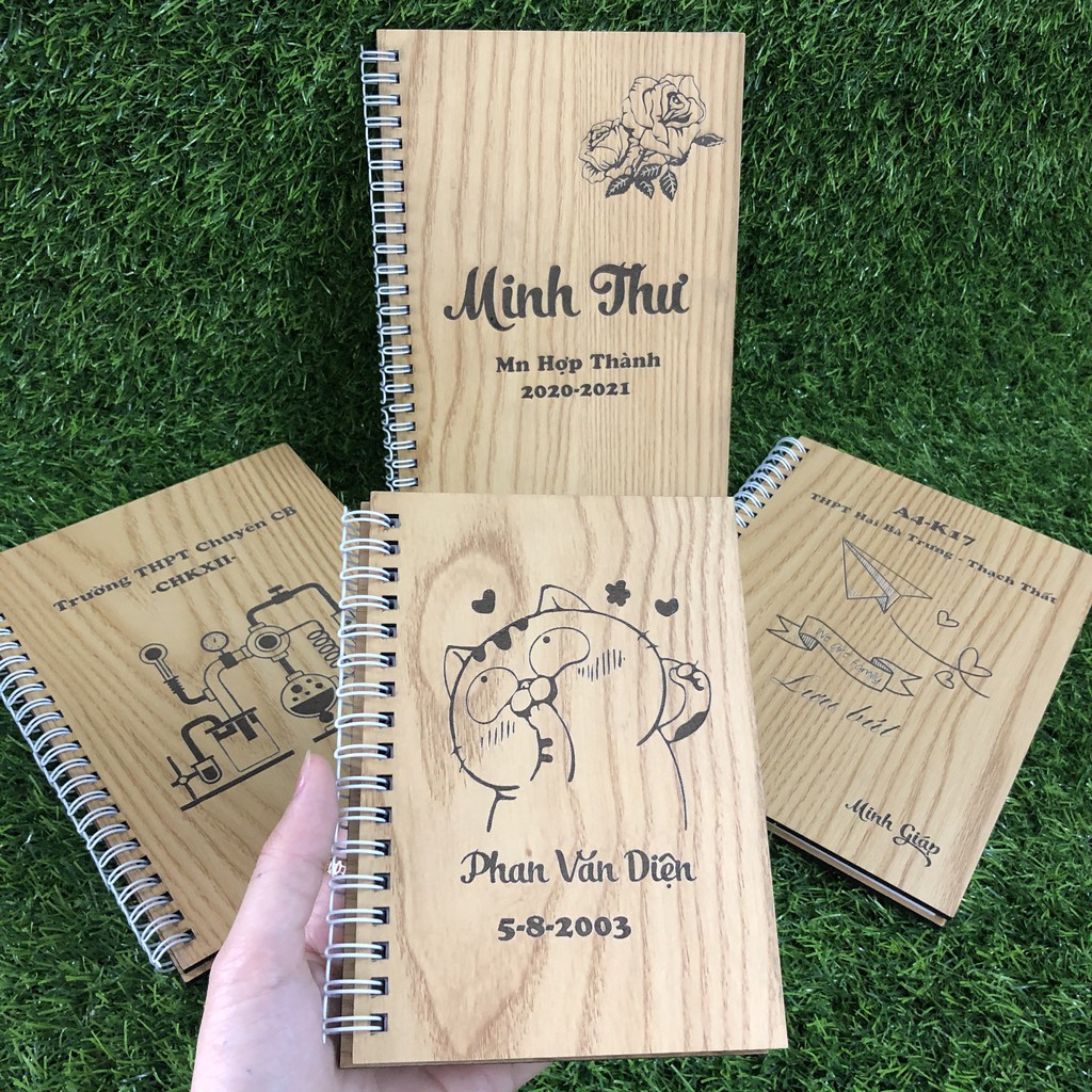 Combo 10 sổ tay A6 handmade bìa gỗ cứng - Sổ tay kế hoạch học tập thiết kế theo yêu cầu