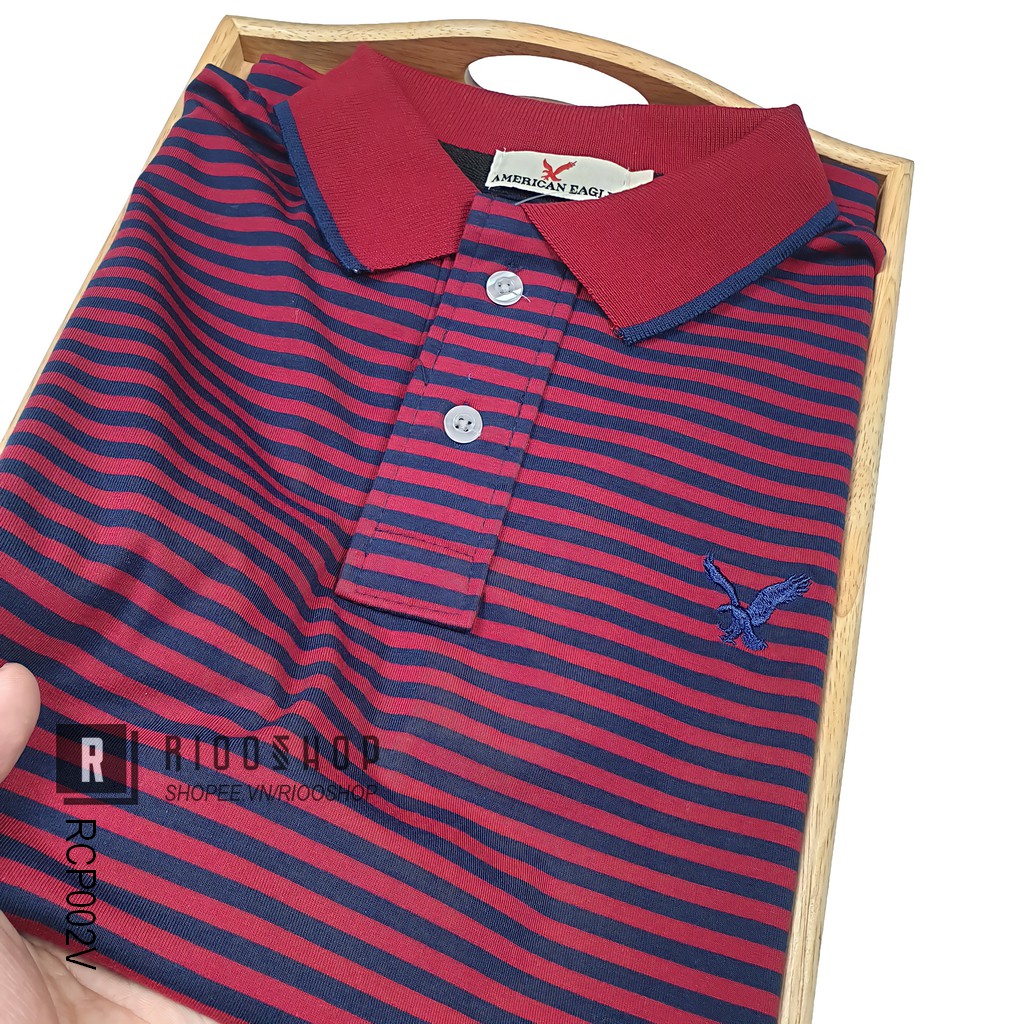 Áo phông nam có cổ sọc ngang kẻ nhỏ đẹp Eagle RCP002 - áo thun nam form rộng Riooshop | BigBuy360 - bigbuy360.vn