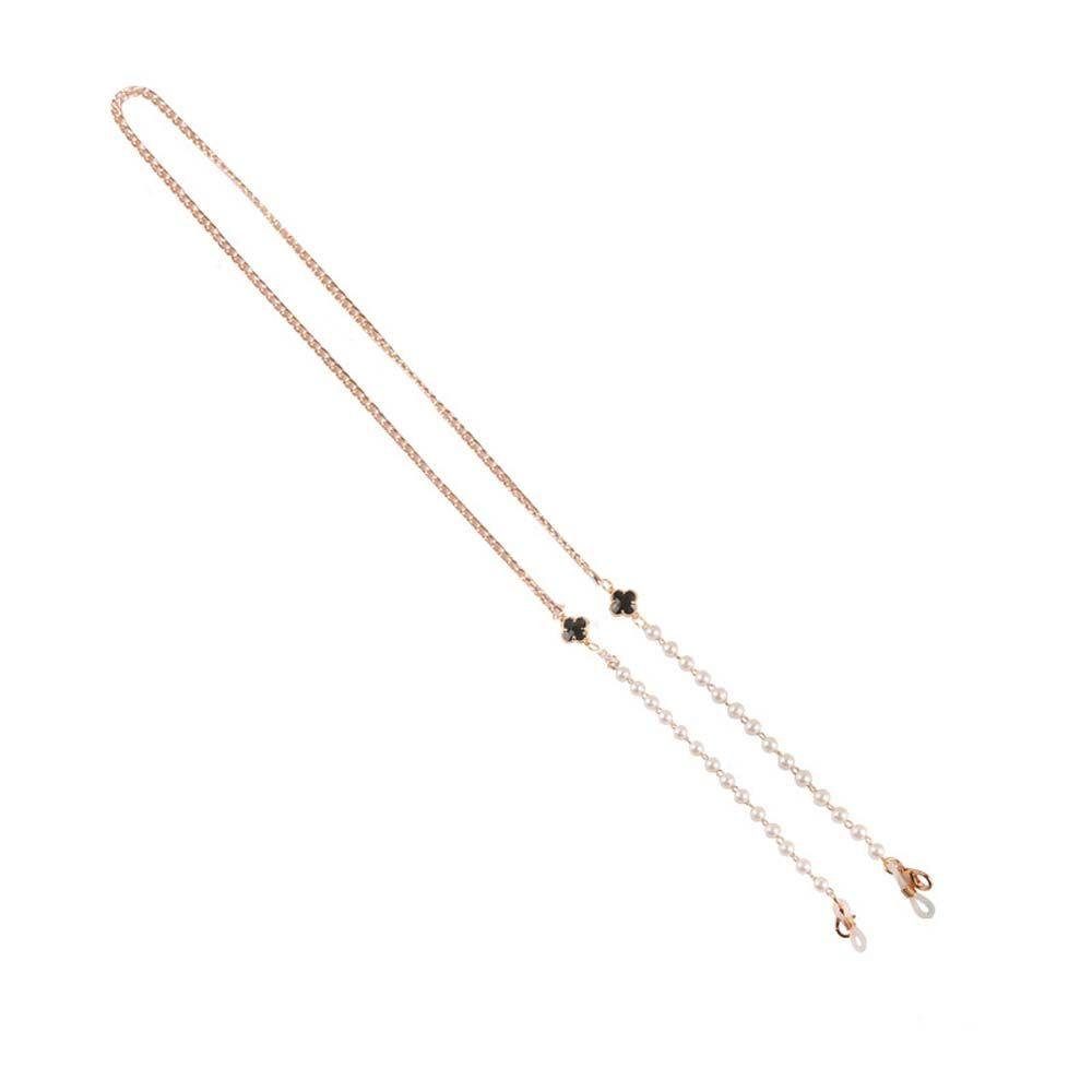 Dây Xích Kim Loại Đeo Mắt Kính Chống Trượt Màu Đỏ / Đen / Trắng Họa Tiết Cỏ Bốn Lá Xinh Xắn Cho Nữ