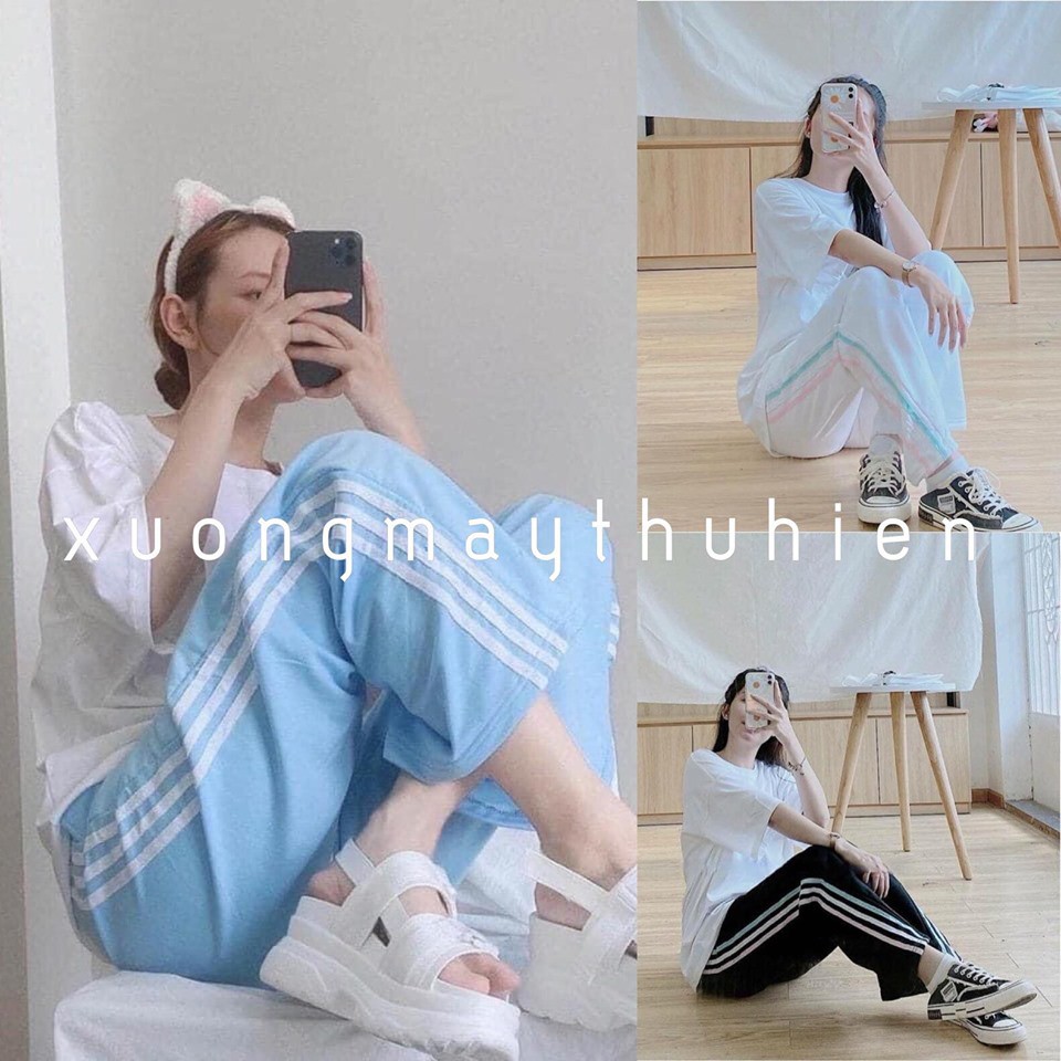 [ 3 màu Quần suông ống rộng 3 sọc line thể thao năng động / quần thể thao viền sọc