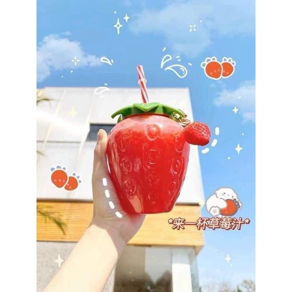 BÌNH NƯỚC DÂU TÂY KÈM MÓC KHÓA VÀ ỐNG HÚT SIÊU YÊU - DT 500ML