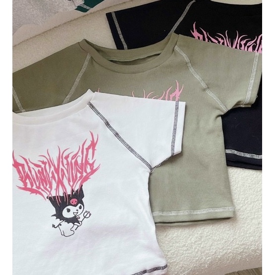 Áo thun croptop viền chỉ in hình alohashop91