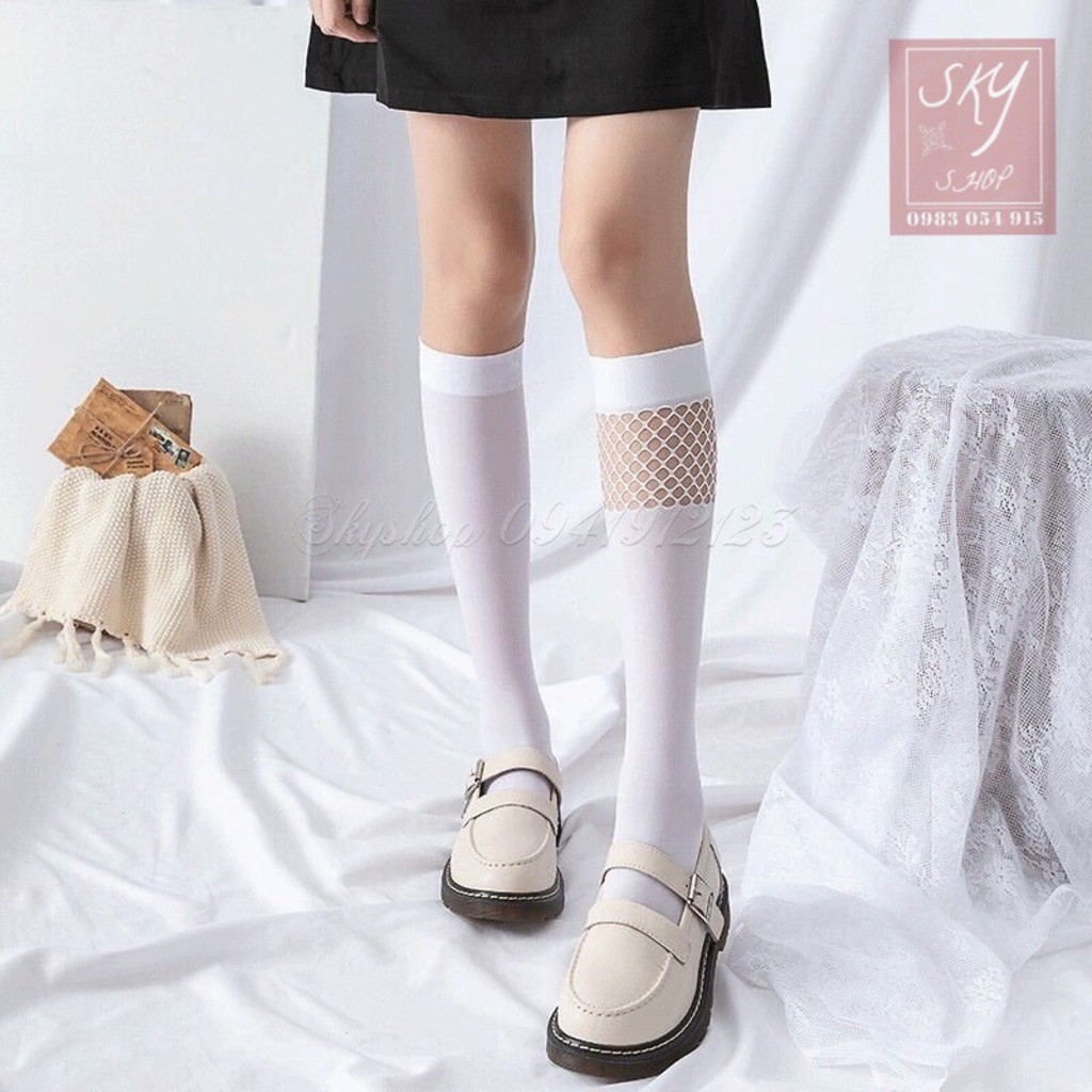 [Sỉ lẻ] Tất vớ cao đến bắp chân Viền Lưới phong cách thời trang Lolita Nhật Bản (có ảnh thật)