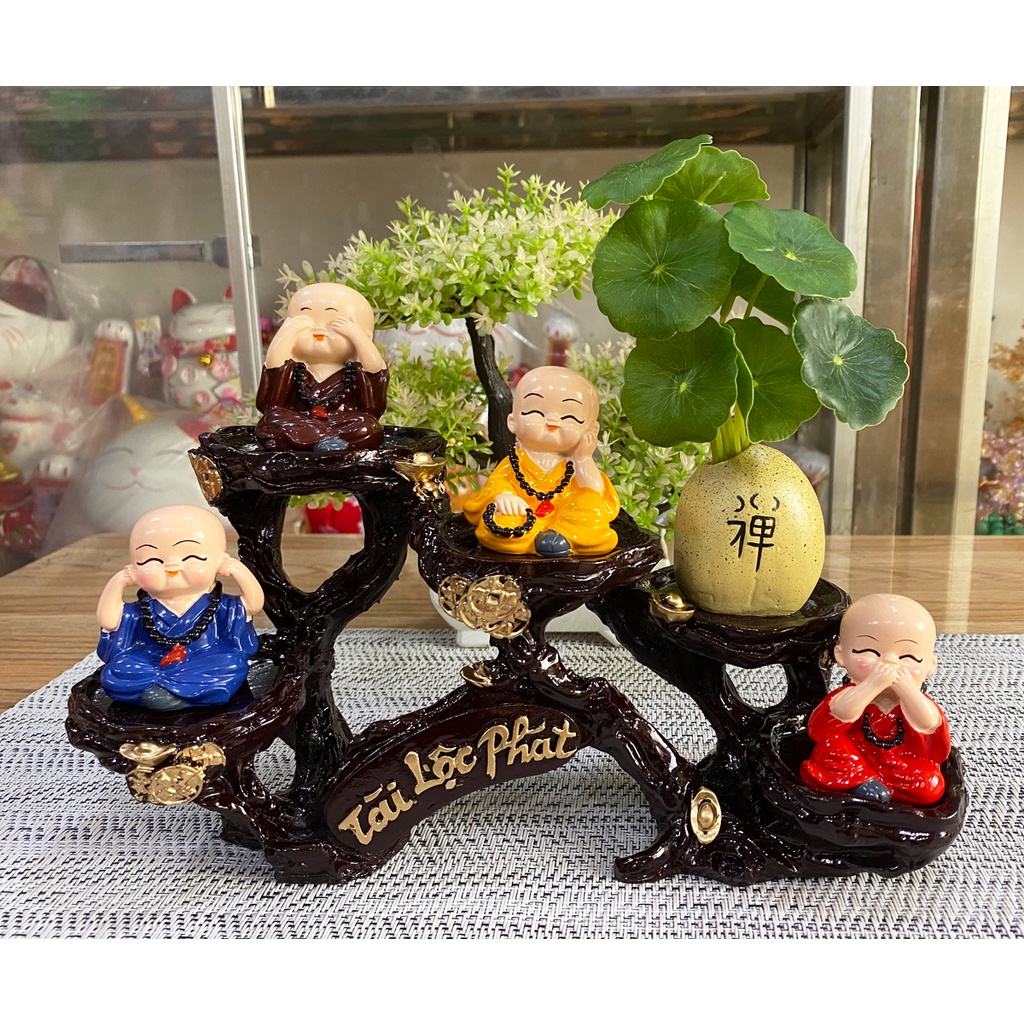 Chậu Cây Mini  - Kèm Nhành Lá Sen Giả Trang Trí