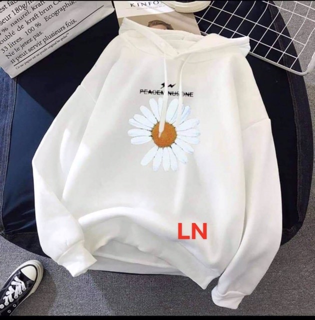 Áo hoodie nỉ bông ép hoa cúc