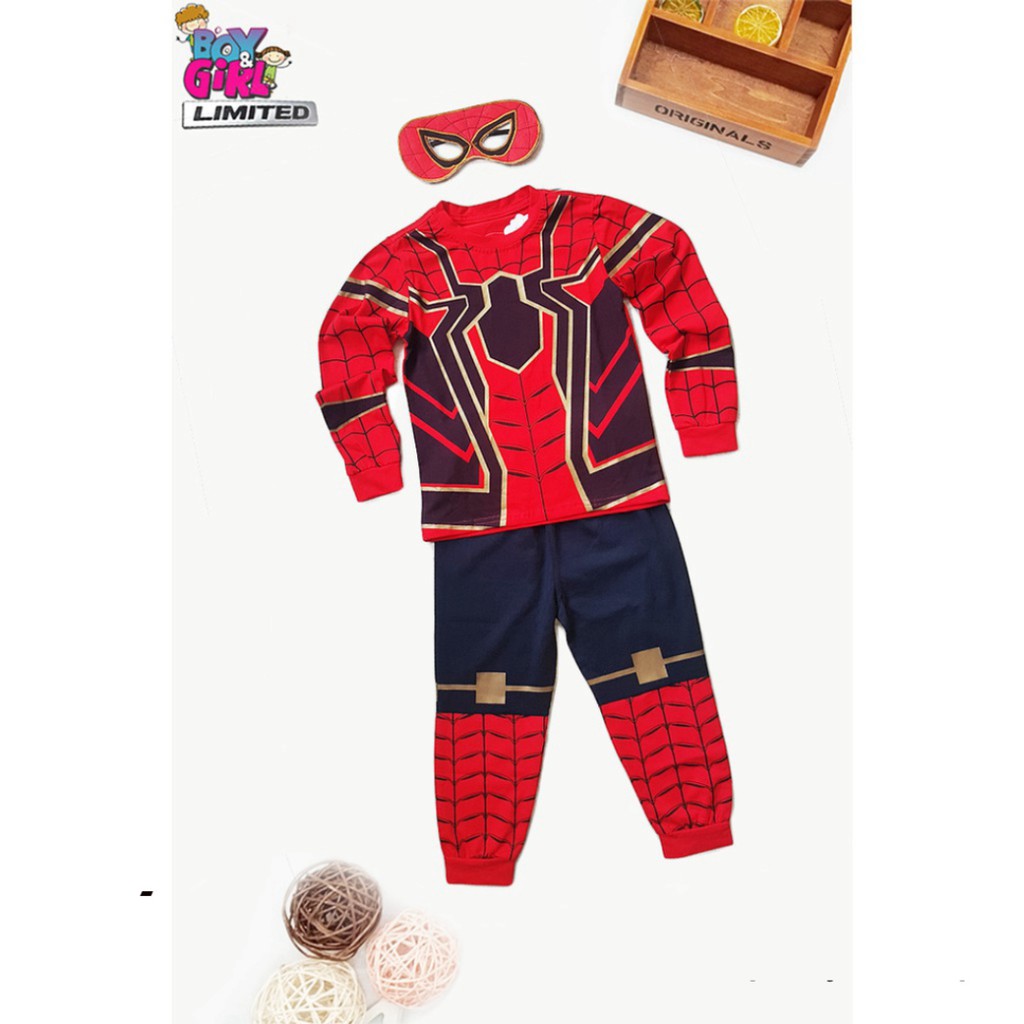 Bộ quần áo siêu nhân Người Nhện Spider-Man dài tay in nhũ vàng- tặng mặt nạ