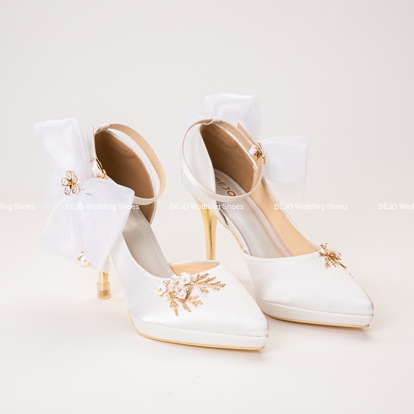 GIÀY CƯỚI - GIÀY CÔ DÂU CAO CẤP BEJO H96.05 LÁ THƯỜNG THỌ, NGỌC MAI, NƠ LỚN