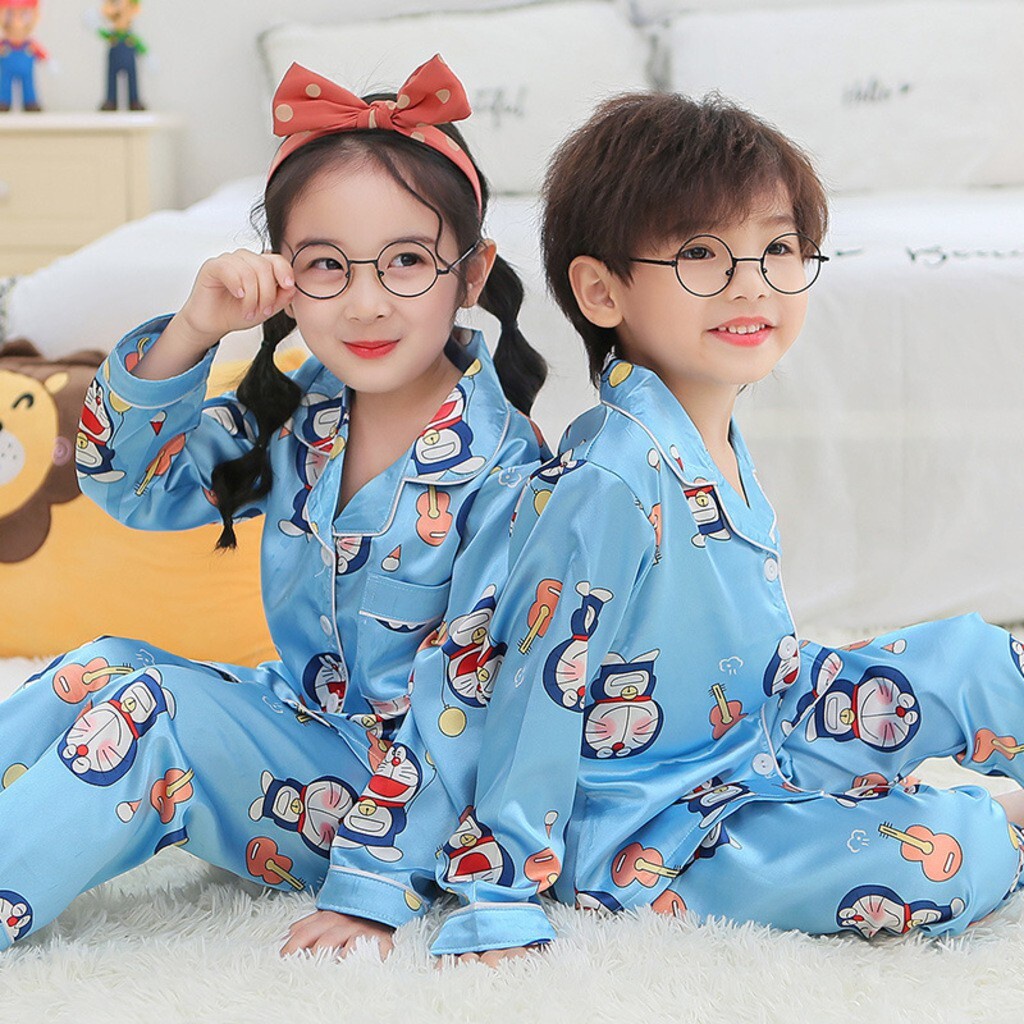 Bộ pijama dài tay cho bé trai bé gái Binbon kids, đồ bộ ngủ mặc nhà pizama In Hình Đôremon Cực Yêu Cho Bé Từ 6-27kg