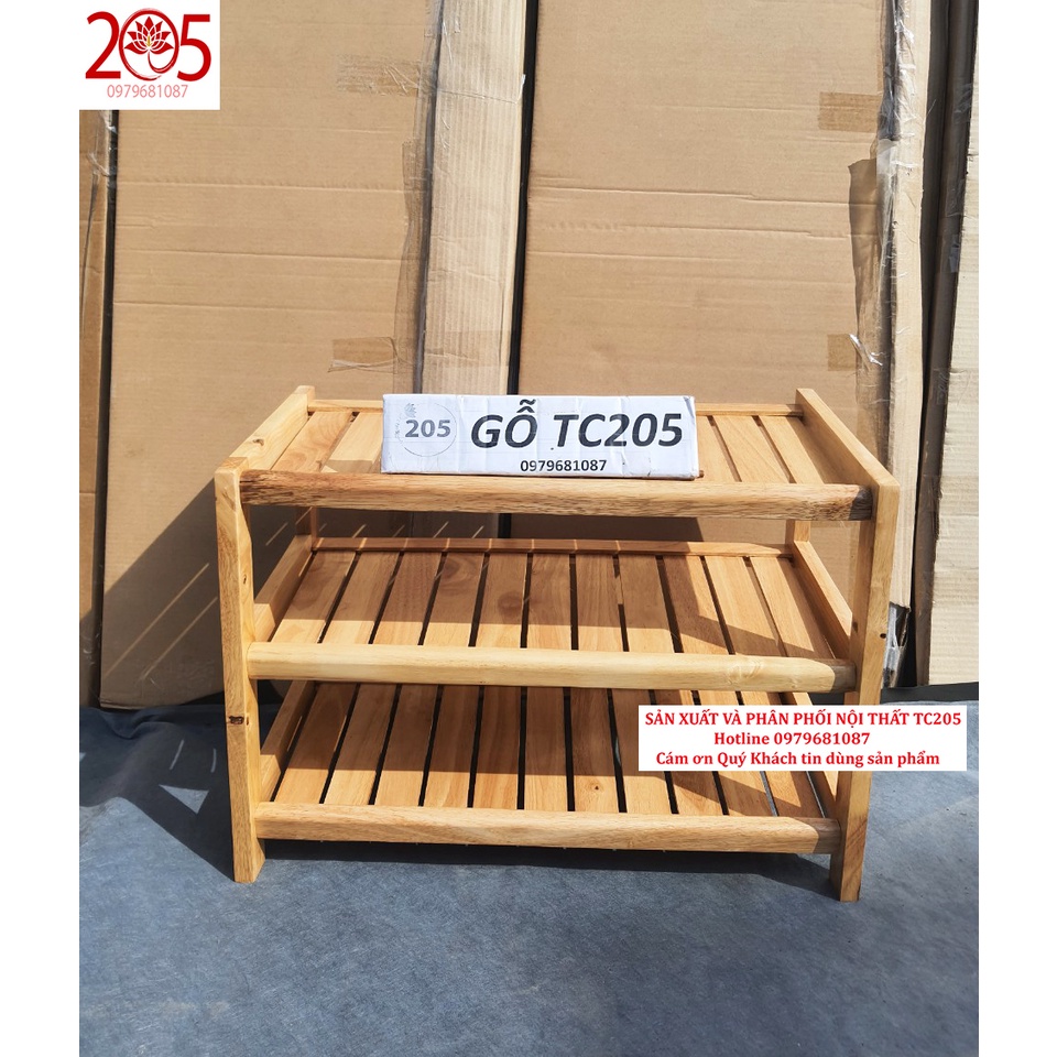 Kệ giày dép gỗ 3 tầng ngang 60 gỗ cao su màu tự nhiên