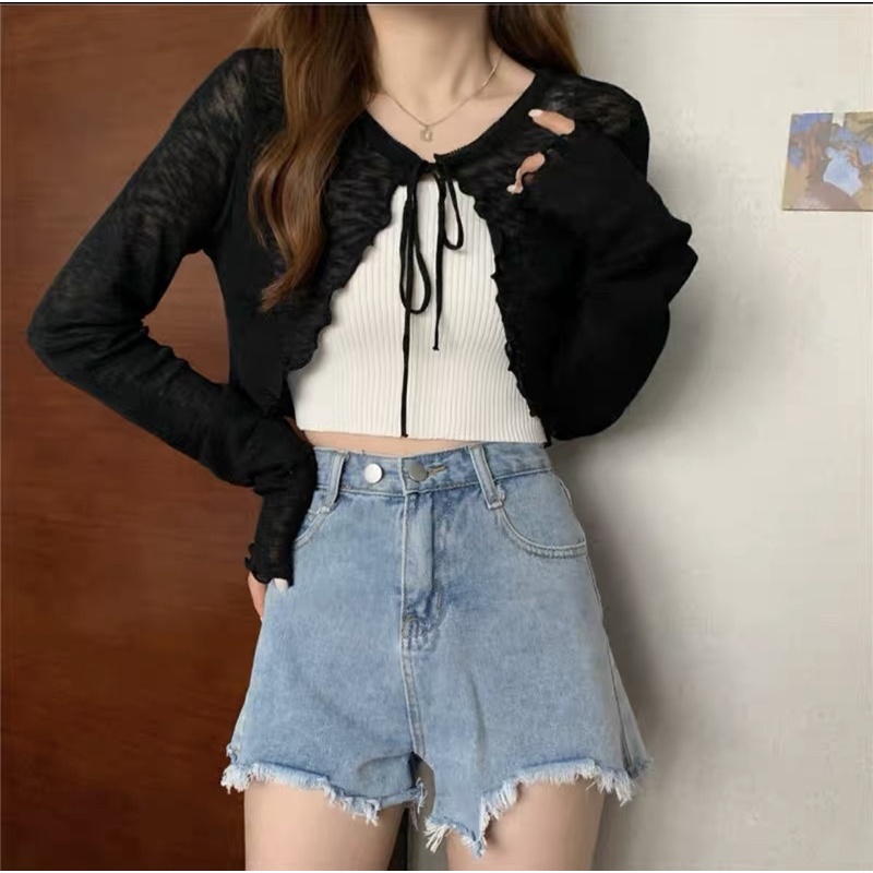 áo len khoác cardigan mỏng kiểu buộc nơ - màu pastel xinh iu - KO KÈM 2 DÂY (605#) | WebRaoVat - webraovat.net.vn