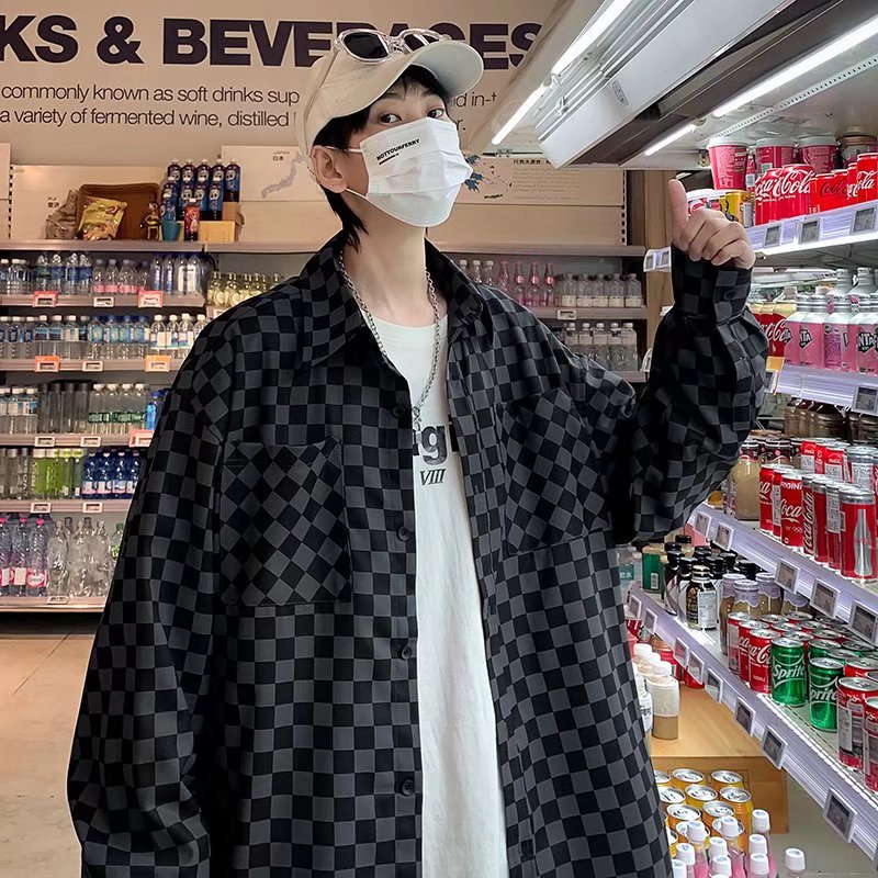 Áo sơ mi tay dài thời họa tiết sọc caro phong cách Hàn Quốc thời trang sành điệu cho nam và nữ