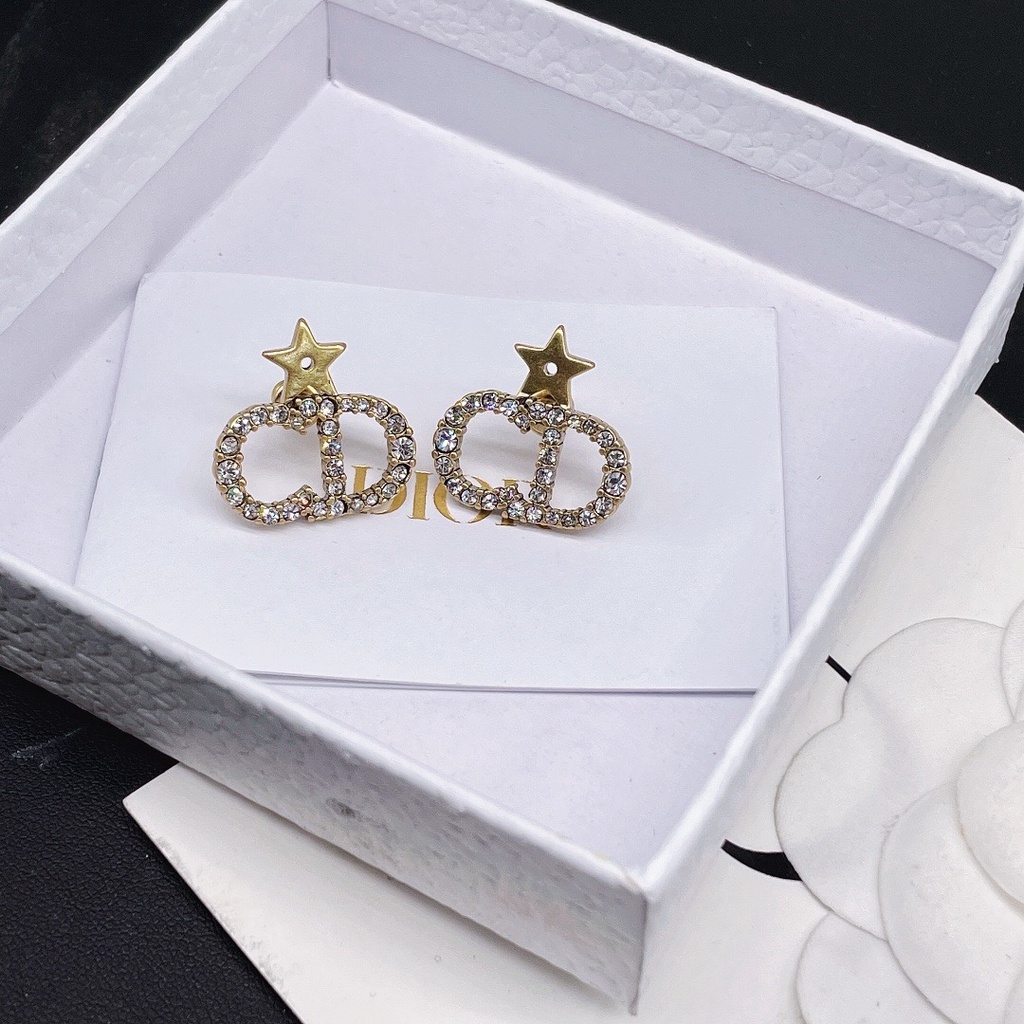 Khuyên Tai Đính Đá Họa Tiết Chữ Dior Thời Trang Thanh Lịch