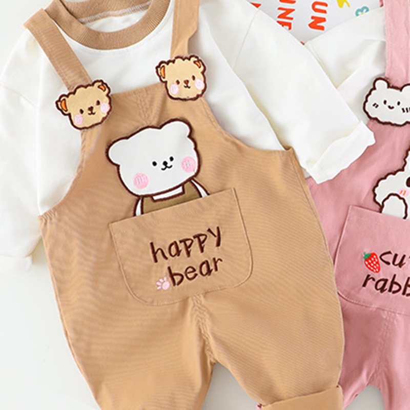 Set áo thun dài tay in chữ + quần yếm thời trang cho bé
