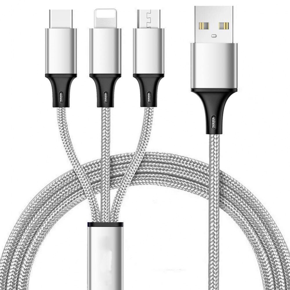 Cáp sạc điện thoại bọc dù, dây sạc điện thoại bọc dù 3 đầu chống đứt cho các dòng điện thoại
