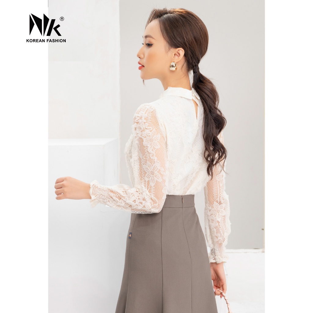 Áo Sơ Mi Nữ Dài Tay NK Fashion Cổ Sen Phối Ren Có Lót Lụa, Chất Liệu Mềm Mịn NKSM2111010