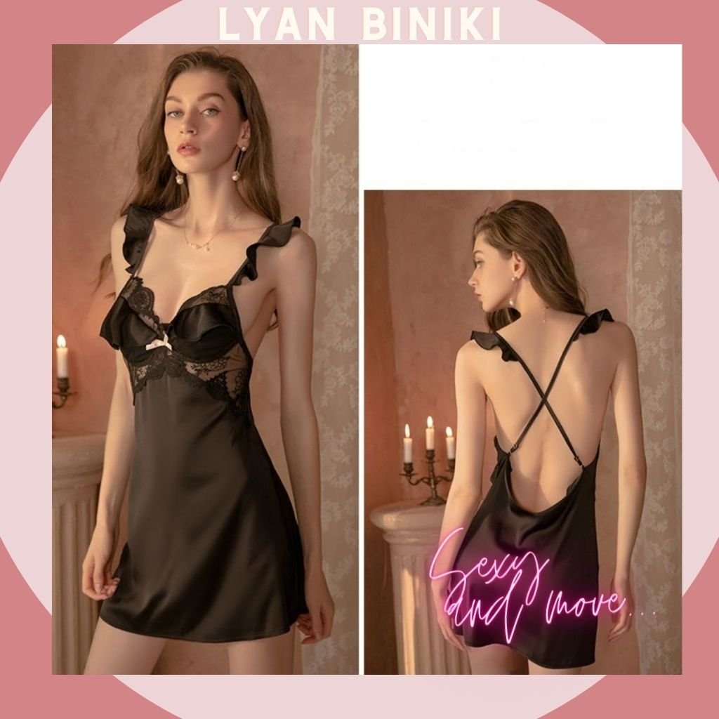 Đầm ngủ váy ngủ 2 dây phối ren cánh tiên sexy gợi cảm LYAN BIKINI L004